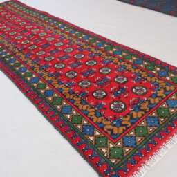 2'7x9'4 Ft Runner Rug, Red Green Blue Afghan Hand Knotted Veg Dyes Wool Tribal Turkmen Oriental Kitchen Runner, Hallway Rug - thumbnail 2