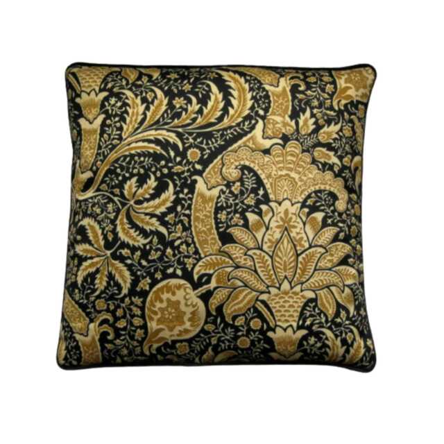 William Morris Indian Cushion Cover Arts & Crafts Pillow, Black Beige Cotton - image 1
