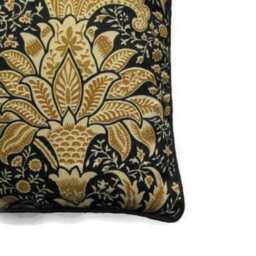 William Morris Indian Cushion Cover Arts & Crafts Pillow, Black Beige Cotton - thumbnail 2
