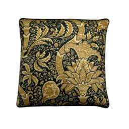 William Morris Indian Cushion Cover Arts & Crafts Pillow, Black Beige Cotton - thumbnail 1