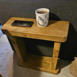 Rustic Solid Wood Side Table Slim Narrow Sofa End Table, Round Corners Coffee Table Bookshelf - thumbnail 3