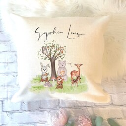 Personalised New Baby Cushion, Nursery Gift For Baby, Woodland Animal Cushion - thumbnail 2