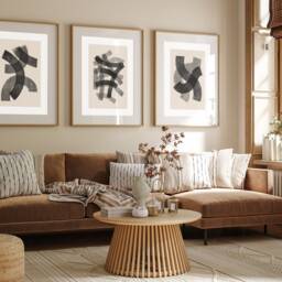 Set Of 3, Geometric Abstract Art, Black Neutral Beige, Living Room Wall Art Poster Prints Home Decor, Sizes Available Up To A1, Fast Delivery - thumbnail 2