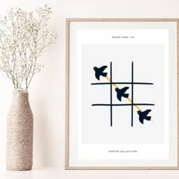 Neutral Wall Prints, Botanical , Yellow Peace & Love Line Art, Beige Home Decor, Hand Drawn Plants, Set Of 3 Prints - thumbnail 3
