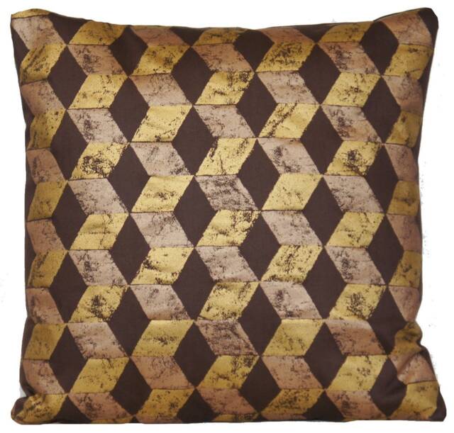 Gold Cubes Pillow Cover Brown Osborne & Little Cotton Cushion Case