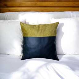 Oscar Blue Faux Leather & Green Baby Face Velvet Pillow Cover-1/3 Design/Housewarming Gift-1Qty - thumbnail 2