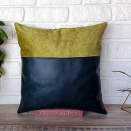 Oscar Blue Faux Leather & Green Baby Face Velvet Pillow Cover-1/3 Design/Housewarming Gift-1Qty - thumbnail 3