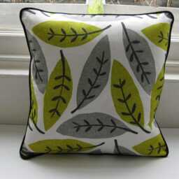 Sanderson Block Leaf Cushion Cover Grey, Citrus, Black Linen Pillow - 18x18 - thumbnail 3