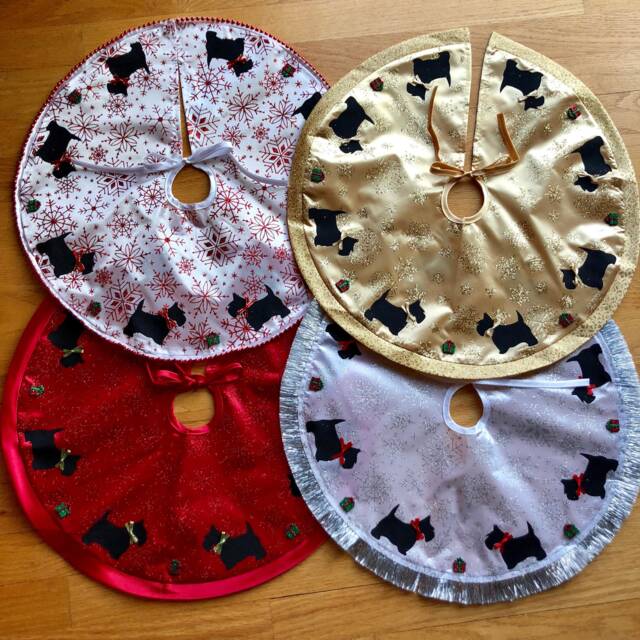 Scottie Dog Mini Tree Skirt Red, Gold, Silver, White Or Plaid Christmas Decoration Skirts Decorations - image 1