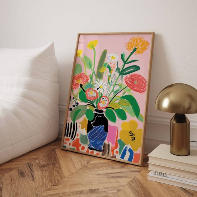 Flowers in Vase Abstract Painting - Impressionism Art Print Inspired By Henri Matisse - image 1
