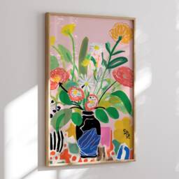 Flowers in Vase Abstract Painting - Impressionism Art Print Inspired By Henri Matisse - thumbnail 2