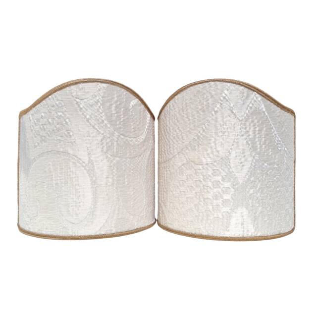 Pair Of Clip-On Shield Shades Sir Francis Rubelli Ivory Crinkled Damask Mini Lampshade - Handmade in Italy - image 1