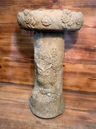 Stone Garden Log Style Owl Leaf Vine Detailed Bird Bath Statue Ornament - thumbnail 1