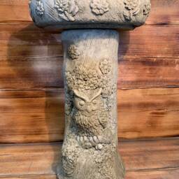 Stone Garden Log Style Owl Leaf Vine Detailed Bird Bath Statue Ornament - thumbnail 2
