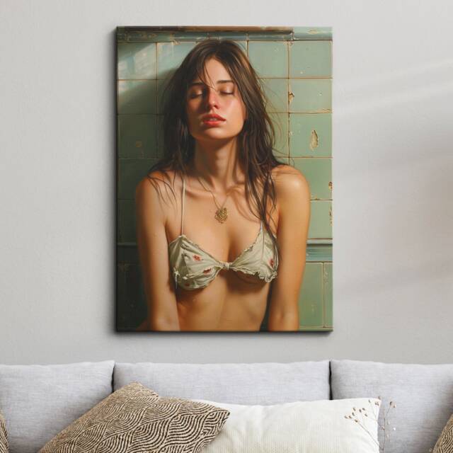 Woman in The Bathroom Abstract Oil Painting Framed Poster Print & Canvas Wall Decor Art Bedroom Home Interior Gift For Girls - image 1