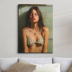 Woman in The Bathroom Abstract Oil Painting Framed Poster Print & Canvas Wall Decor Art Bedroom Home Interior Gift For Girls - thumbnail 1