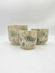 Handmade Green Ceramic Plant Pot Retro Indoor Planter, D8cm-D19cm