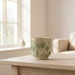 Handmade Green Ceramic Plant Pot Retro Indoor Planter, D8cm-D19cm - thumbnail 3