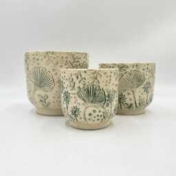 Handmade Green Ceramic Plant Pot Retro Indoor Planter, D8cm-D19cm - thumbnail 3