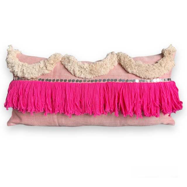 Hot Pink Boho Fringe Pillow Cover - image 1