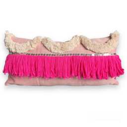 Hot Pink Boho Fringe Pillow Cover - thumbnail 1