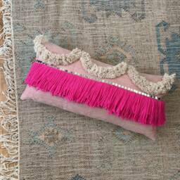 Hot Pink Boho Fringe Pillow Cover - thumbnail 4