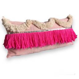 Hot Pink Boho Fringe Pillow Cover - thumbnail 2