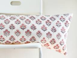 Lumbar Pillow, Block Print Floral Boho Botanical Farmhouse Decor - thumbnail 1