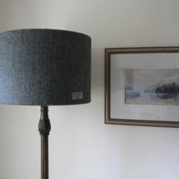 Handmade Black & Grey Herringbone Harris Tweed Standard Lampshade 45cms Dia - thumbnail 3