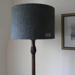 Handmade Black & Grey Herringbone Harris Tweed Standard Lampshade 45cms Dia - thumbnail 2