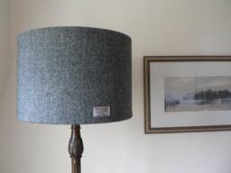 Handmade Black & Grey Herringbone Harris Tweed Standard Lampshade 45cms Dia - thumbnail 1