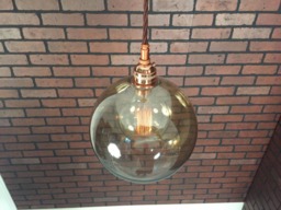 "Industrial Pendant -Copper 8"" Smoked Glass Open Globe Shade With Patented ""Huila Connector"