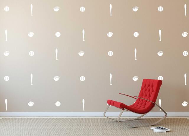 Baseball Bat Glove Vinyl Wall Decals - Sports Pattern For Playroom - image 1