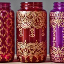 Henna Mason Jar Lantern, Boho Wedding Centerpiece, Personalized - thumbnail 3