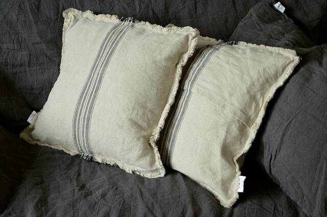 striped Linen Pillow Cover - Raw Edge Farmhouse Cushion - image 1