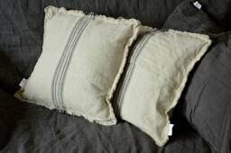 striped Linen Pillow Cover - Raw Edge Farmhouse Cushion - thumbnail 1