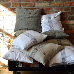 striped Linen Pillow Cover - Raw Edge Farmhouse Cushion - thumbnail 4