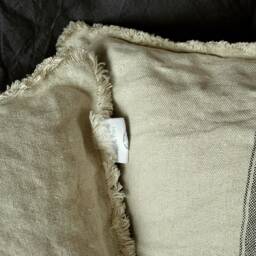 striped Linen Pillow Cover - Raw Edge Farmhouse Cushion - thumbnail 2