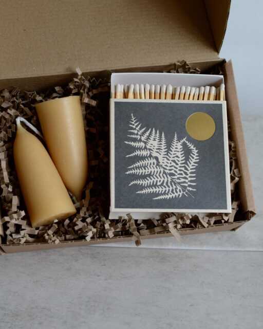 Beeswax Candles & Letterpress Matches Gift Box, Candle Gifts, Gifts By Post, Birthday Gift, Made in The UK - image 1