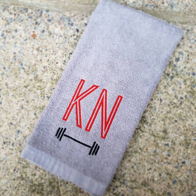 Monogrammed Barbell Gym Towel Personalized Sports Gift - image 1