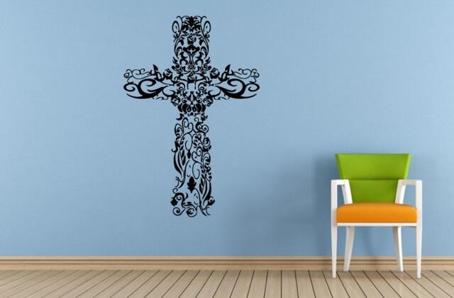 Cross Crest Tribal Pattern Religious Symbol Wall Or Car Vinyl Peal & Stick Removable Sticker Decal L1400 - image 1