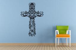Cross Crest Tribal Pattern Religious Symbol Wall Or Car Vinyl Peal & Stick Removable Sticker Decal L1400 - thumbnail 1