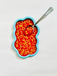 Alphabet Soup Wall Hanging/ Dopamine Decor/ Maximalist Fake Food/ Food Pop Art/ Sculpture/ Funky Unique Gift - thumbnail 1