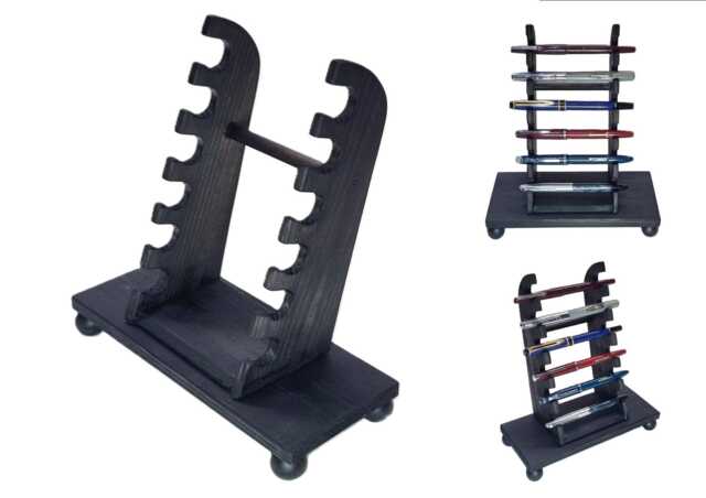 Handcrafted Ebonised Black Wooden Pen Stand Rack Holder Desk Top Ink Fountain Pen Display Brush - image 1