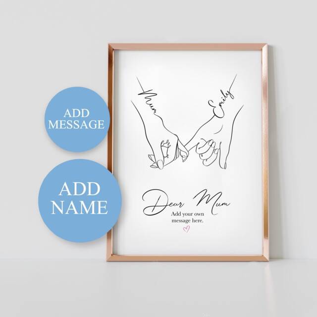 Personalized Mother Daughter Hands Line Art Print Custom A4 Gift