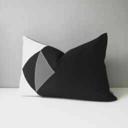 Decorative Black & White Outdoor Sunbrella?? Pillow Cover With Modern Gray Geometric Accent, Throw Cushion For Pool/Patio, Mazizmuse - thumbnail 1