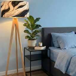 Handmade By Order Luxury Velevt Black & White Pearl Wave Marble Effect With Beads Print On Velvet Drum Lamp Shade Pendant Light Shad - thumbnail 2