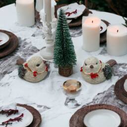 Sparkly Ceramic Christmas Pigeon Figurine Handpainted Holiday Decor - thumbnail 2
