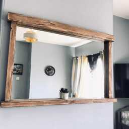 Rustic Wooden Wall Mirror - Handmade Farmhouse Shelf Solid Wood Home D??cor - thumbnail 3