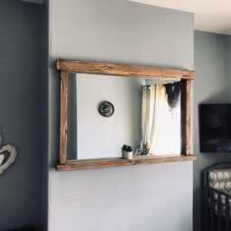 Rustic Wooden Wall Mirror - Handmade Farmhouse Shelf Solid Wood Home D??cor - thumbnail 2